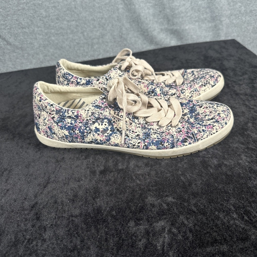 Taos Shoes Womens 9 Star Cream Blue Purple Splatter Low Tops Sneakers Comfort